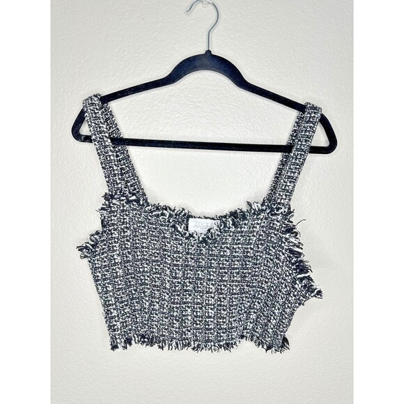 Mare Mare Anthropologie Crop Top Womens Medium Sleeveless Tank Tweed Fringe - Picture 1 of 6